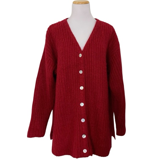 Vintage Moda Intl Mohair Blend Cardigan Sweeter Sz L Red Longline Oversized Cozy - Picture 1 of 17